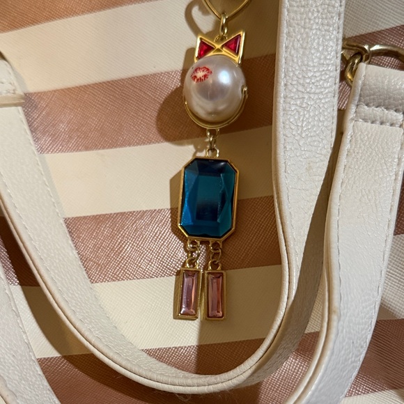 Betsey Johnson Rose Gold and White Striped Shoulder Tote with Charm - Picture 2 of 11